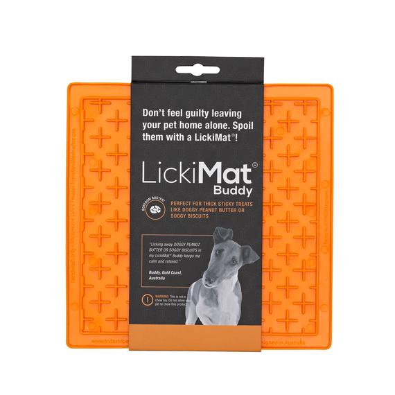 Dog slow feeder. LickiMat Classic Buddy orange